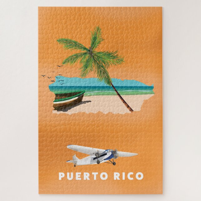 Puerto Rico illustrierte Karte Reiseplakat. Puzzle (Vertikal)