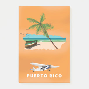 Puerto Rico illustrierte Reiselandkarte Poster. Post-it Klebezettel