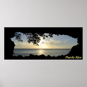 Puerto Rico Insel Karte Sunset 3 Poster