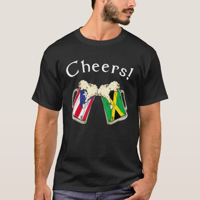 Puerto Rico Jamaica Flag Cheers Beer Grown Patriot T-Shirt (Vorderseite)