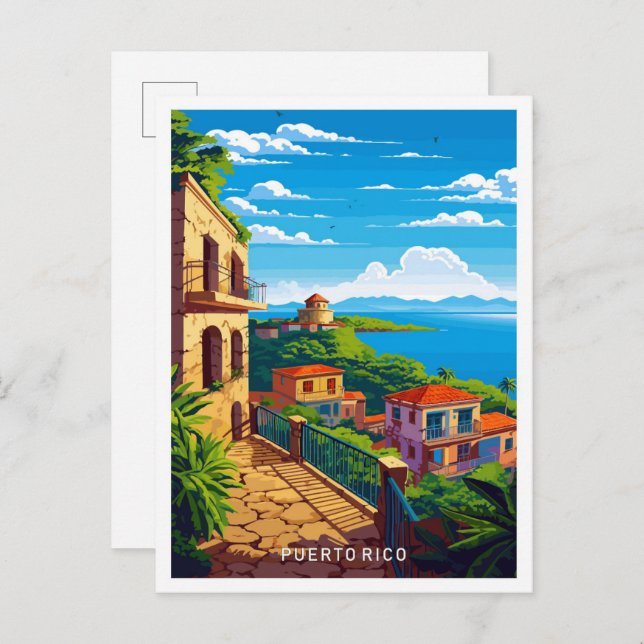 Puerto Rico Karibik Vintage Illustration Postkarte (Vorne/Hinten)