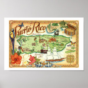 Puerto Rico Karte Farbige Vintage Printwerbung Poster