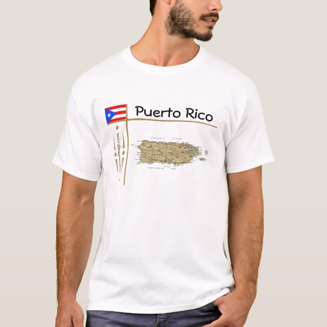 Puerto Rico Karte + Flagge + T - Shirt (Vorderseite)