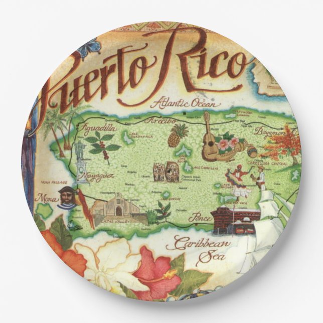 Puerto Rico Karte Pappteller (Vorderseite)