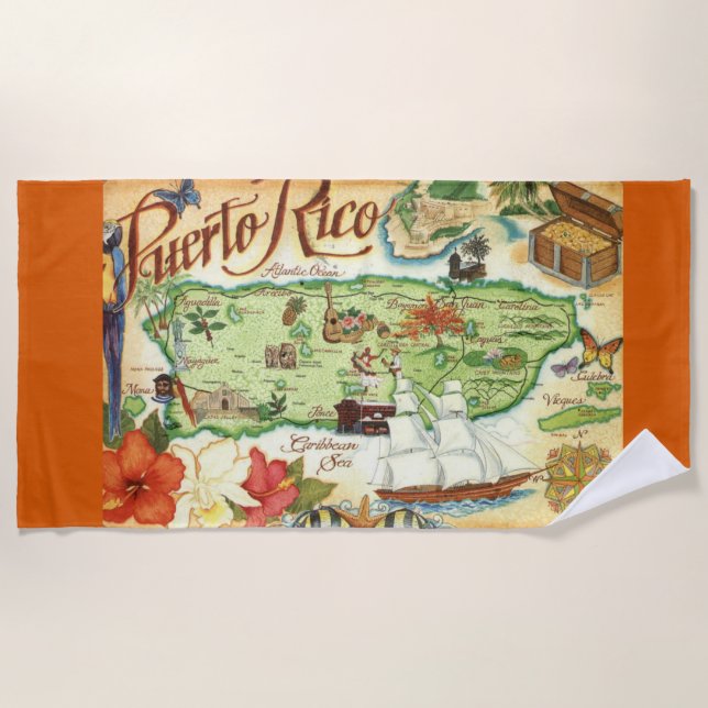 Puerto Rico Karte Strandtuch (Vorderseite)
