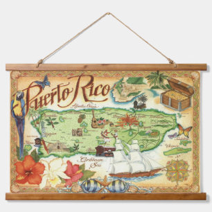 Puerto Rico Karte Wandteppich Mit Holzrahmen