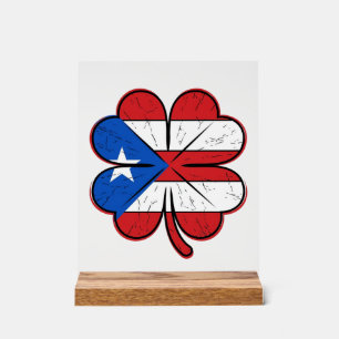 Puerto Rico Kleeblattflagge Vintage Gravur Vektor  Acrylschild