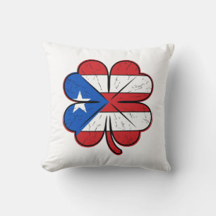 Puerto Rico Kleeblattflagge Vintage Gravur Vektor Kissen