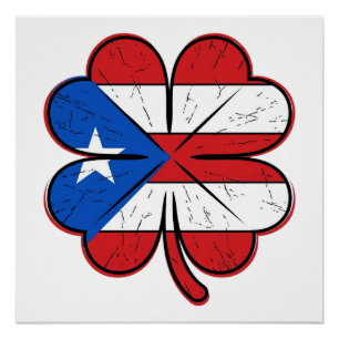 Puerto Rico Kleeblattflagge Vintage Gravur Vektor  Poster