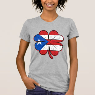 Puerto Rico Kleeblattflagge Vintage Gravur Vektor T-Shirt