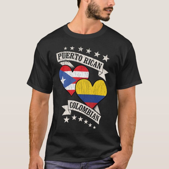 Puerto Rico Kolumbianische Herzfahnen T-Shirt (Vorderseite)