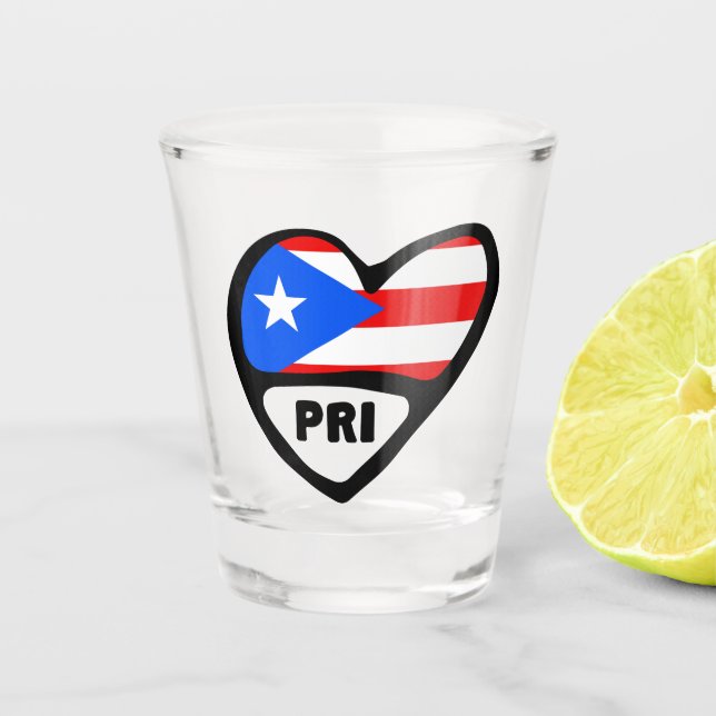 Puerto Rico Ländercode Flaggenherz, PRI Schnapsglas (Vorderseite)