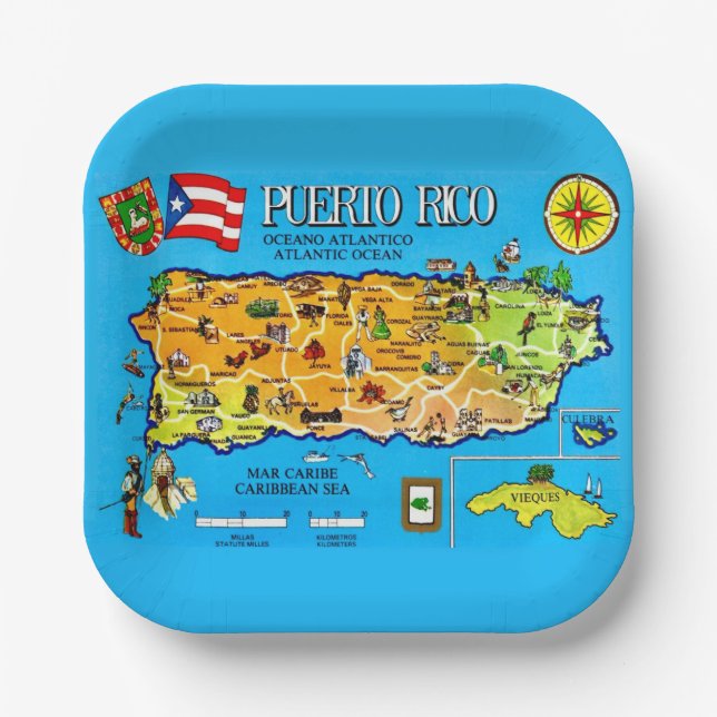 Puerto Rico Länderkarte Pappteller (Vorderseite)