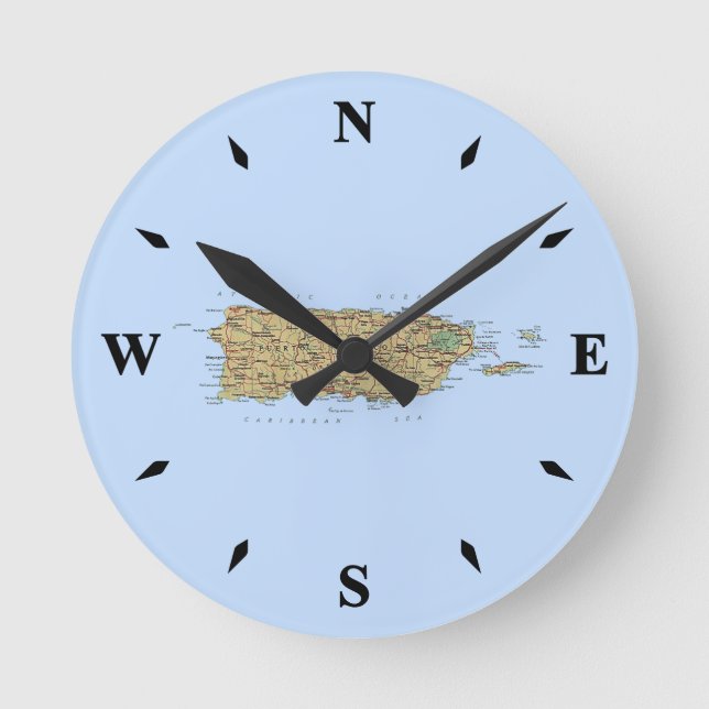 Puerto Rico Map Clock Runde Wanduhr (Vorderseite)