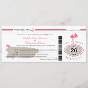 Puerto Rico Palm Tree Hochzeit Boarding Pass Einladung