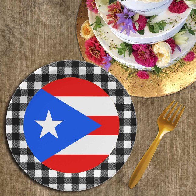 Puerto Rico Plate, Büffel kariert, Puerto Rico Fla Pappteller (Von Creator hochgeladen)