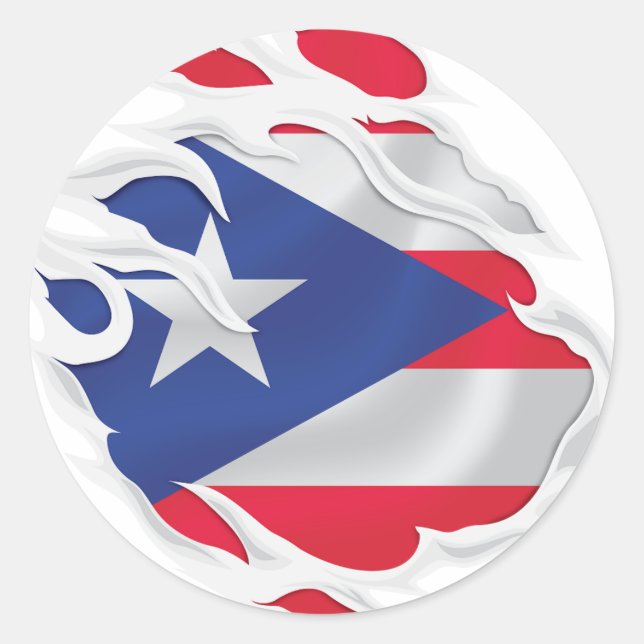 Puerto Rico Ripped Flag Runder Aufkleber (Vorderseite)
