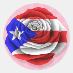 Puerto-Rico-Rose-Flag auf rosa Runder Aufkleber