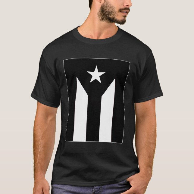 Puerto Rico Schwarz-Weiß-Flagge T-Shirt (Vorderseite)