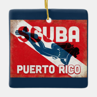 Puerto Rico Scuba Diver - Blue Retro Keramikornament