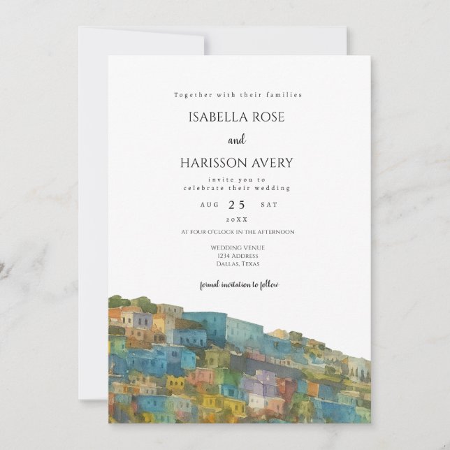 Puerto Rico Skyline Destination Wedding Invitation Einladung (Vorderseite)