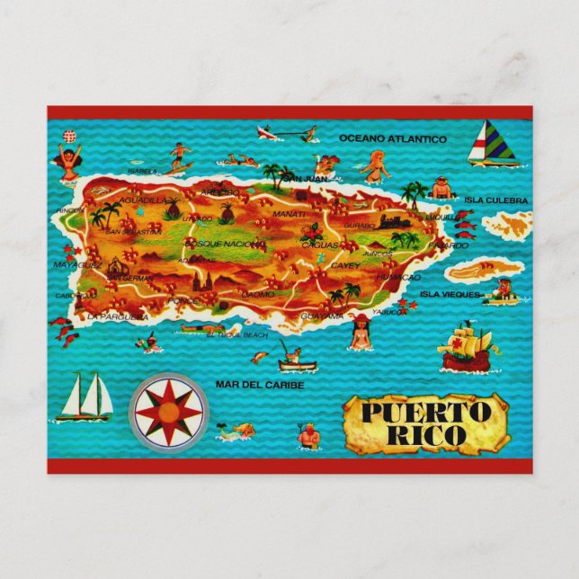 Puerto Rico Spanische Karte Postkarte (Vorderseite)