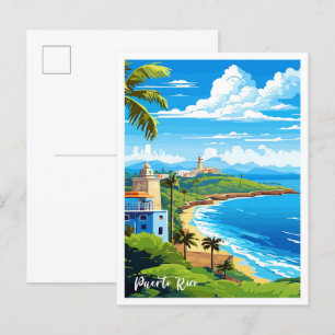 Puerto Rico Strand Kunst Vintage Reiseillustration Postkarte