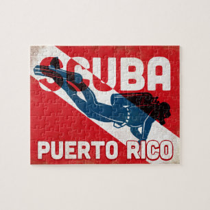 Puerto Rico-Taucher - Blau Retro Puzzle