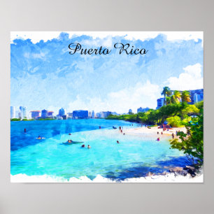 Puerto Rico Tropical Wasserfarben Malerei Poster