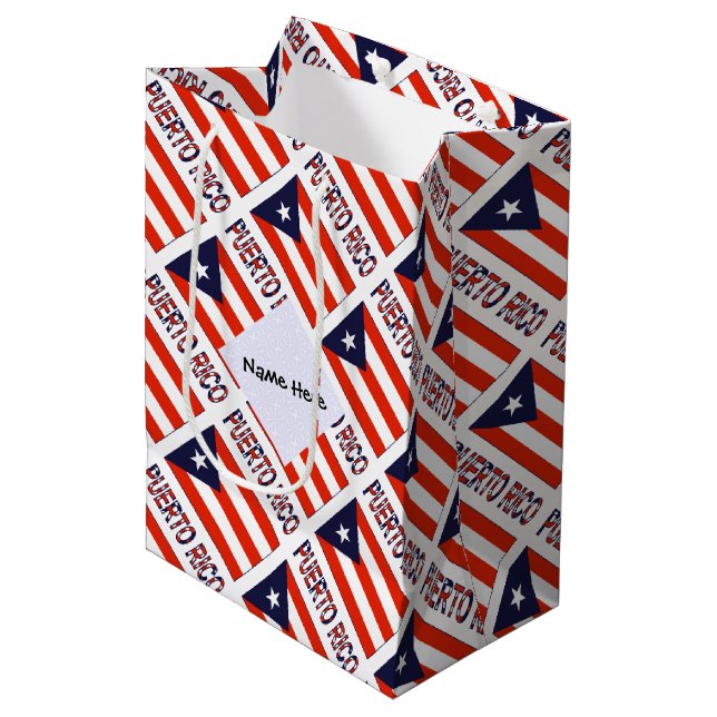 Puerto Rico und Puerto-Rico Flag - Ihr Name Mittlere Geschenktüte (Vorderseite Schrägansicht)