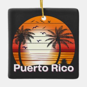 Puerto Rico Vintag Palm Trees Summer Beach Keramikornament