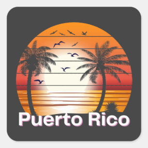 Puerto Rico Vintag Palm Trees Summer Beach Quadratischer Aufkleber