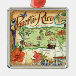 Puerto Rico Vintage Illustrierte Karte Ornament Aus Metall