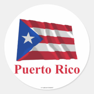 Puerto Rico Waving Flag mit Namen Runder Aufkleber