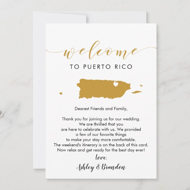 Puerto Rico Wedding Welcome Letter Itinerary (Vorderseite)
