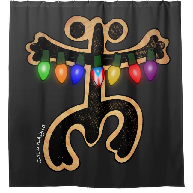 Puerto Rico Xmas Coqui Taino Symbol Boricua Flag Duschvorhang (Vorderseite)