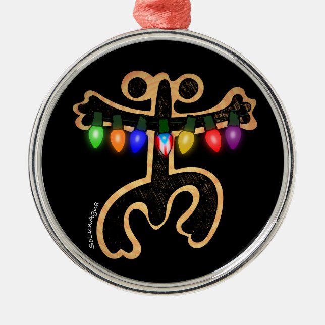 Puerto Rico Xmas Coqui Taino Symbol Boricua Flag Ornament Aus Metall (Vorne)