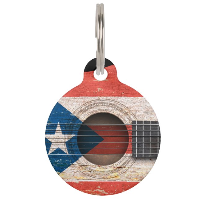 Puerto- Ricoflagge auf alter Akustikgitarre Tiernamensmarke (Vorderseite)