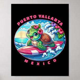 Puerto Vallarta Mexico Mädchen Süß Surfen Meeressc Poster