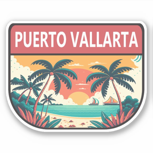 Puerto Vallarta Mexico Retro Emblem Aufkleber (Vorderseite)