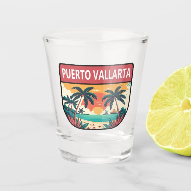 Puerto Vallarta Mexico Retro Emblem Schnapsglas (Vorderseite)