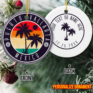 Puerto Vallarta Mexico Retro Palm Travel 60er Keramik Ornament