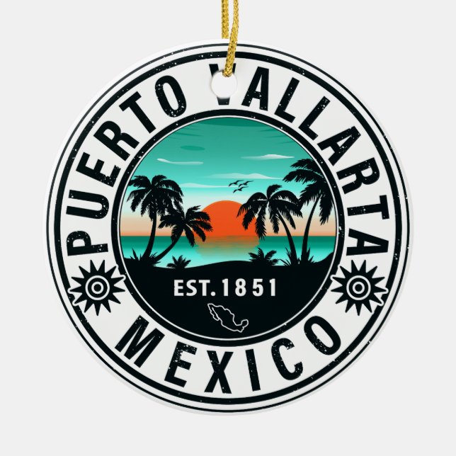 Puerto Vallarta Mexico Retro Sunset Souvenirs 60er Keramik Ornament (Vorne)