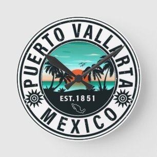 Puerto Vallarta Mexico Retro Sunset Souvenirs 60er Runde Wanduhr