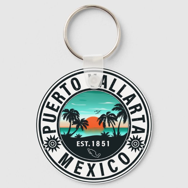 Puerto Vallarta Mexico Retro Sunset Souvenirs 60er Schlüsselanhänger (Vorderseite)