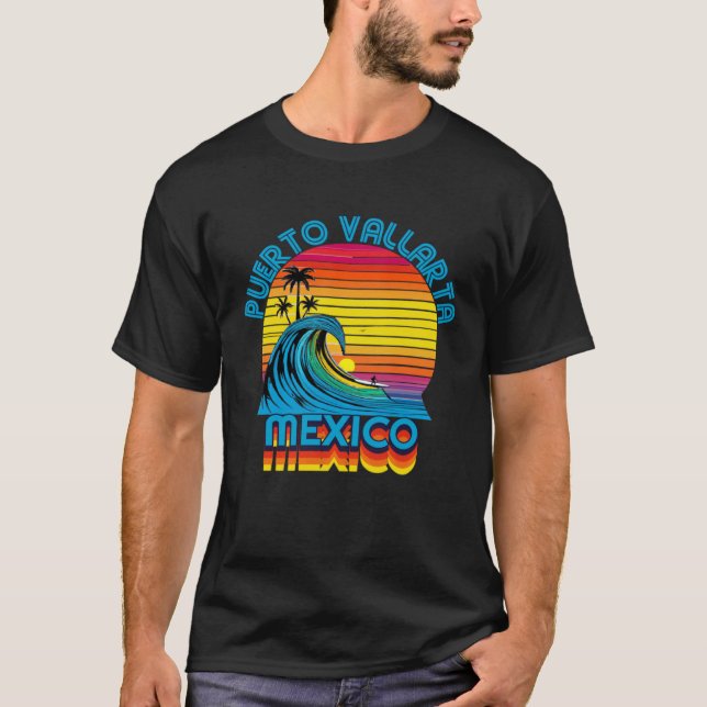 Puerto Vallarta Mexico Retro Throwback Surf & Beac T-Shirt (Vorderseite)