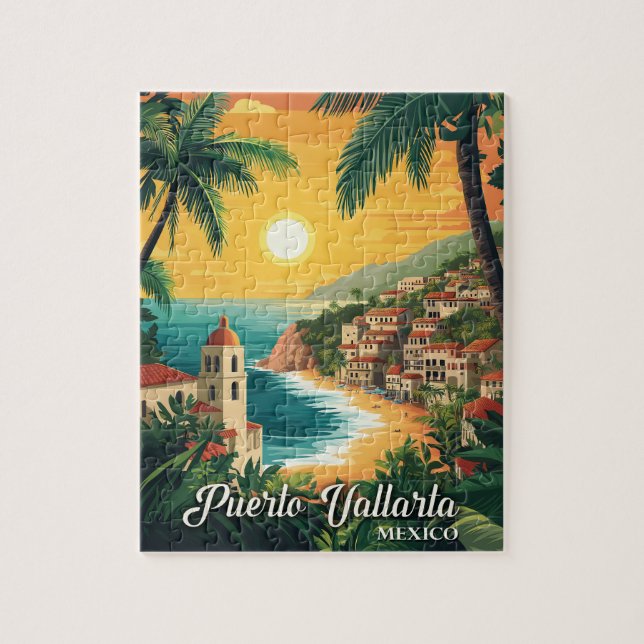Puerto Vallarta Mexico Vintage Travel Puzzle (Vertikal)