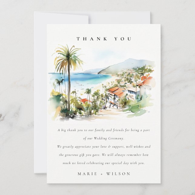 Puerto Vallarta Mexico Watercolor scape Wedding Dankeskarte (Vorderseite)