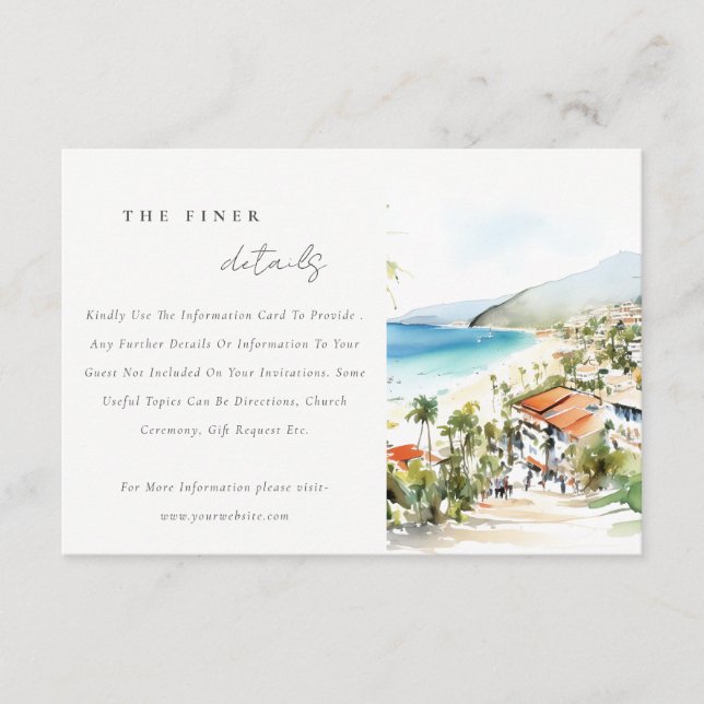 Puerto Vallarta Mexico Watercolor Wedding Details Begleitkarte (Vorderseite)