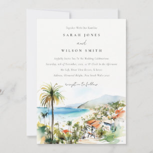 Puerto Vallarta Mexiko Aquarell-Landschaft Hochzei Einladung